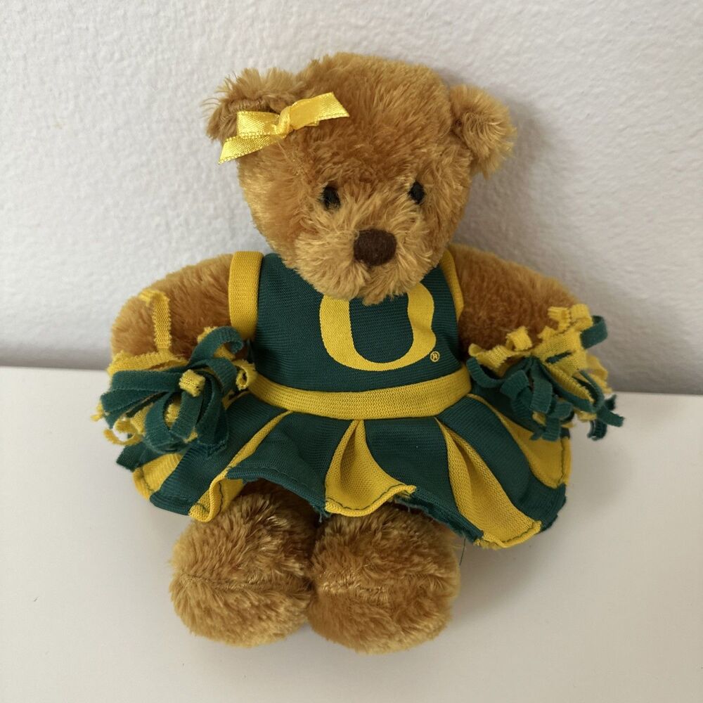 Oregon Ducks Cheerleader Bear 8” Plush Beanie Bear - Plays School Theme Song